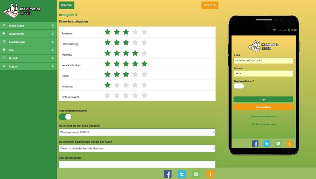 MeinProf Mobile ist eine App zum Bewerten von Hochschulen.
